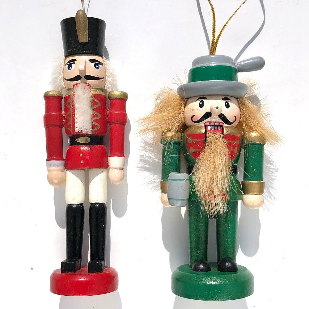 wooden nutcracker Christmas ornament lot 2 soldier and German beer mouth opens